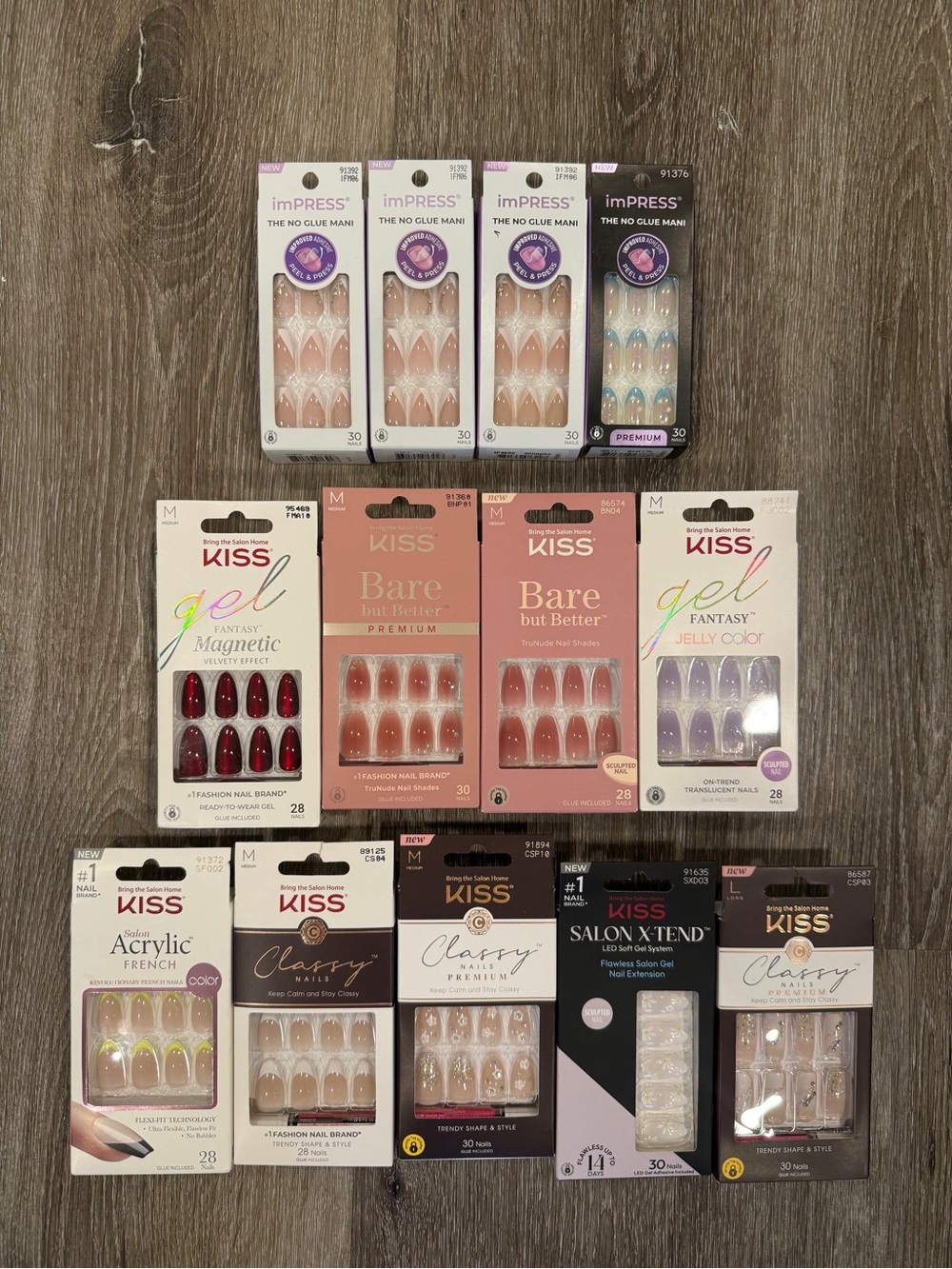 Kiss & imPRESS Mixed False Nail Lot —13 Brand new Press-on Nail Sets